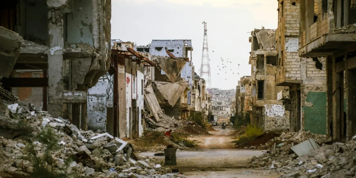 a destroyed building in a city